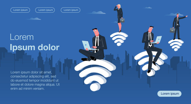穿着西装的男男女女坐在wifi图标上，寻找正确的解决方案。商业矢量概念插画图片下载