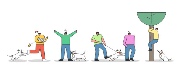 一群狗攻击人类。在白色背景下，攻击性的狗咬人、吠叫图片下载