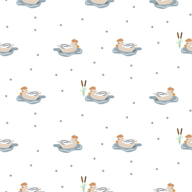 无缝模式与可爱的鸭子在一个池塘图片下载