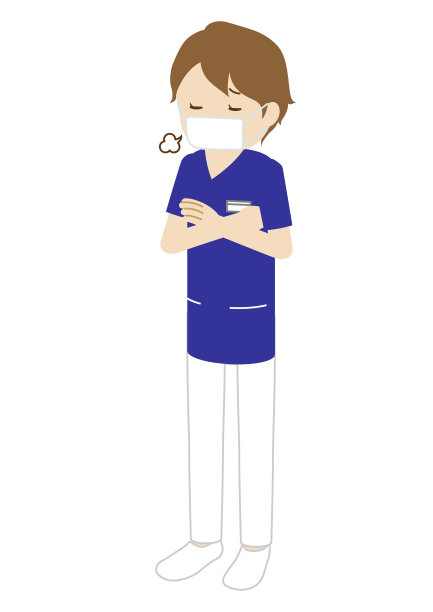 一名女医务工作者戴着口罩的插图(放射科医生双臂交叉叹息)图片下载