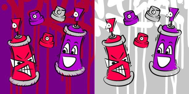 抽象嘻哈涂鸦肮脏风格卡通喷雾罐矢量插图图片下载
