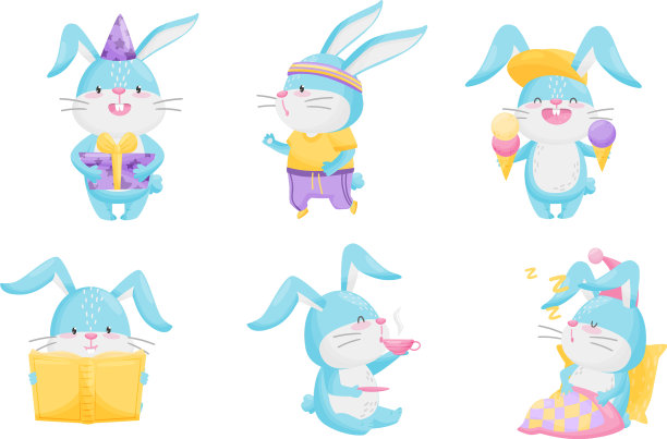 可爱的小兔子穿着蓝色的外套，喝着热茶图片下载