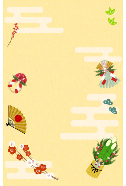 贺年卡:角松、岛泽、梅花、新年装饰设计图片下载