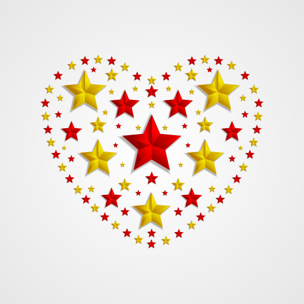 心形由红色和金色星星抽象而成图片下载