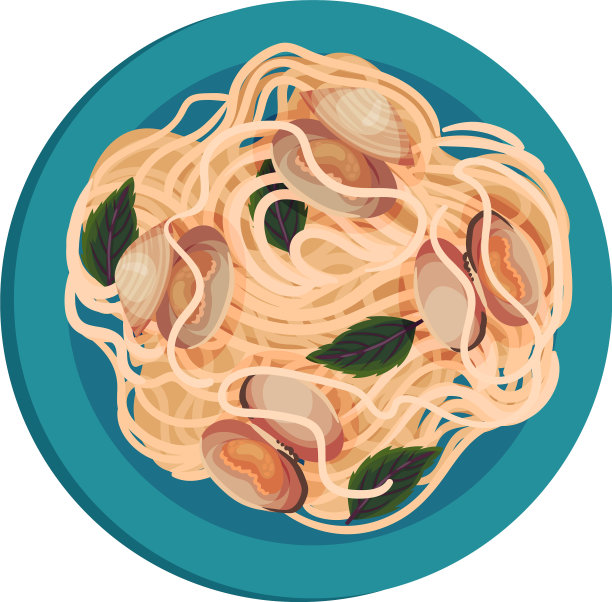 意大利面与牡蛎和叶装饰俯视图图片下载