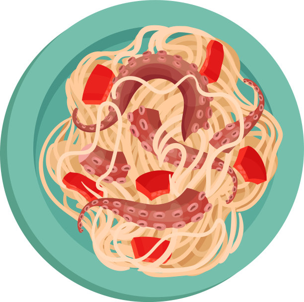 章鱼和胡椒片意大利面俯视图图片下载