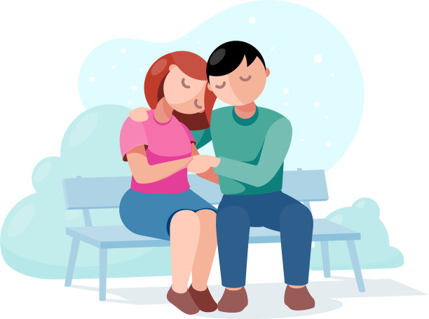 一对相爱的情侣坐在公园的长椅上约会图片下载