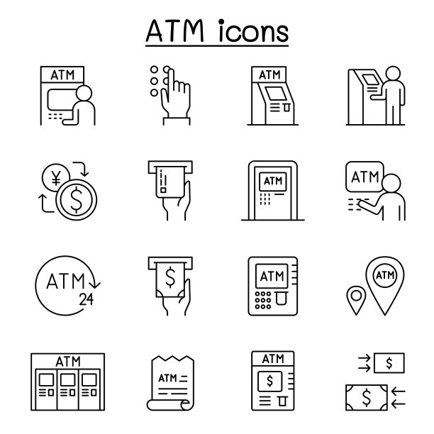 ATM图标集细线风格图片下载