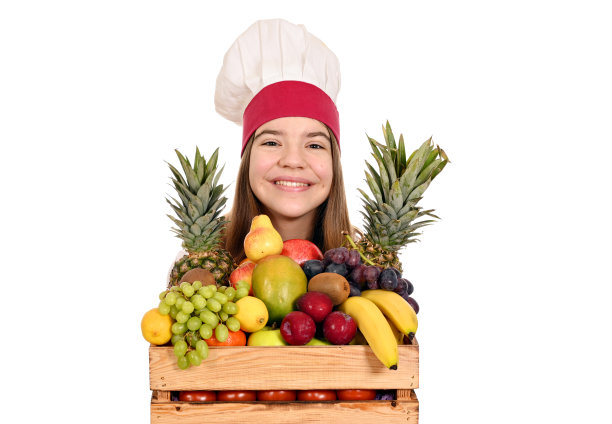 厨师和装满水果的木箱图片下载