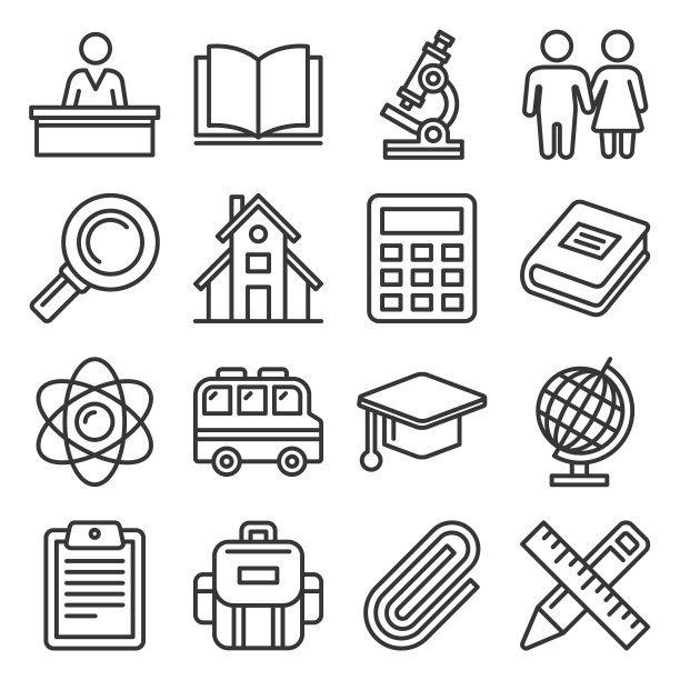 学校图标设置在白色背景线风格图片下载
