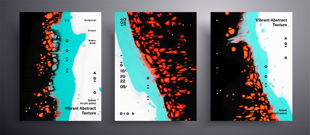 抽象矢量横幅，纹理集流体艺术封面。时尚背景，适用于设计封面、请柬、宣传单等。黑色，红色和蓝色不寻常的创意表面模板。图片下载