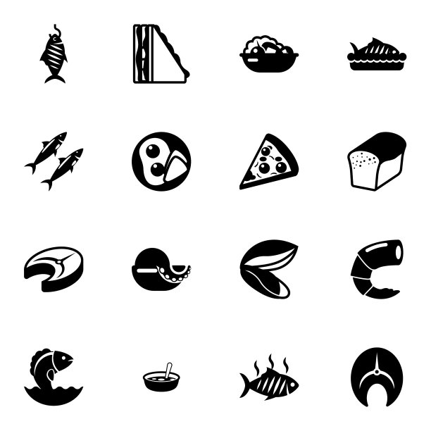 16餐填充图标设置隔离在白色图片下载