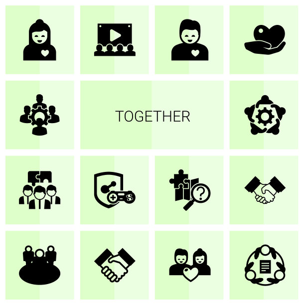 14个一起填充的图标设置隔离在白色上图片下载