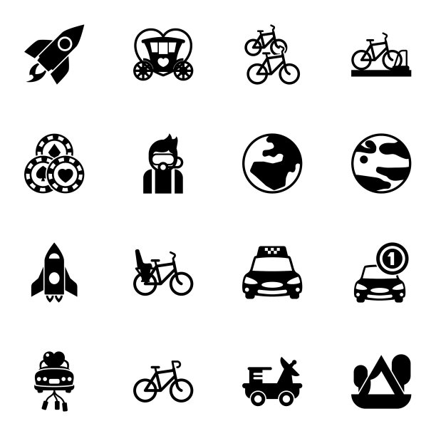 16个旅行填充图标设置隔离在白色图片下载