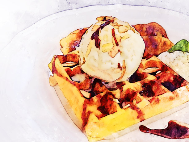 午餐后抽象化的彩色甜食以水彩插画为背景画上。图片下载