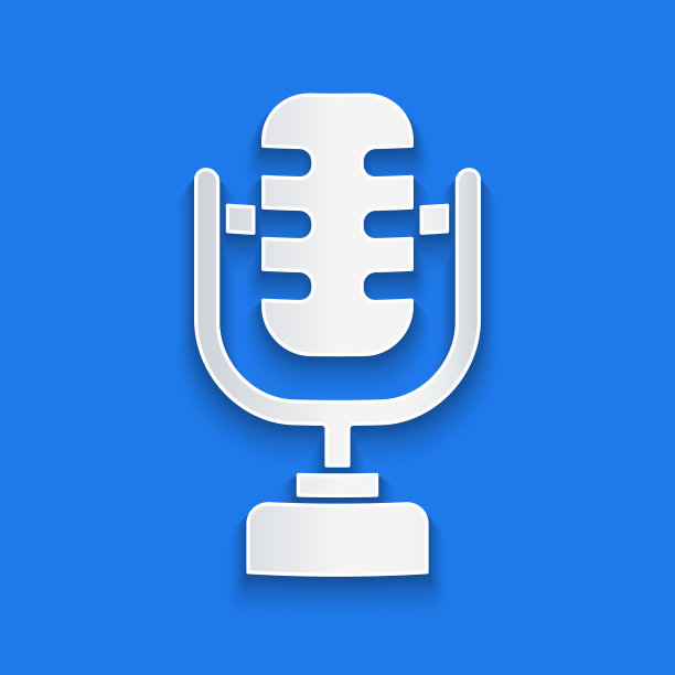 剪纸麦克风图标隔离在蓝色图片下载