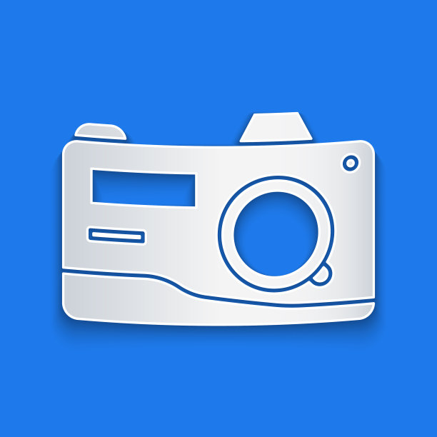 剪纸照片相机图标孤立在蓝色图片下载