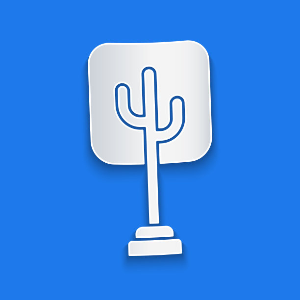 剪纸树图标孤立在蓝色背景图片下载