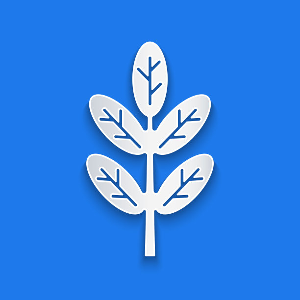 剪纸叶子图标孤立在蓝色背景图片下载
