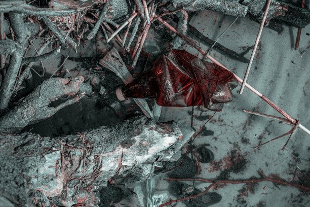 垃圾的环境。海滩上的塑料垃圾。海水环境中的垃圾。空的用过的脏塑料瓶带来的生态问题。图片下载