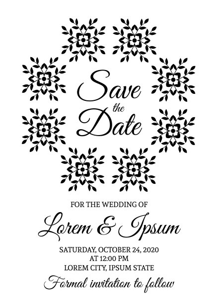 保存日期卡片模板黑色和白色图片下载