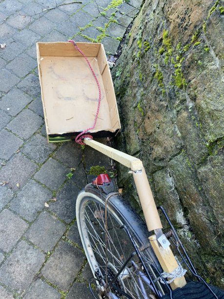 自行车和自制的纸板拖车图片下载