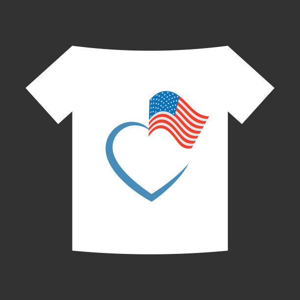 有心形和美国国旗的t恤图片下载