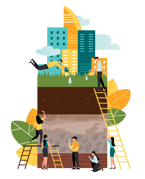 矢量地质插图，土层的结构，地表表面，地球的结构，矿物颗粒，沙子，腐殖质和石头，人们研究的土层，一个现代图片下载