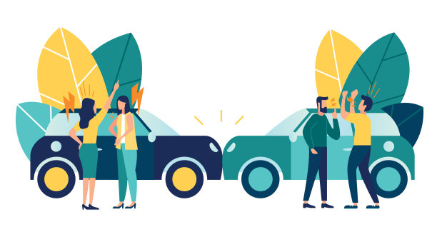 矢量插图，车祸，平面风格，人司机发誓，不遵守交通规则图片下载