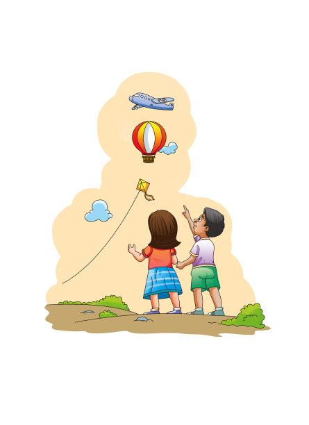 男孩和女孩在气球里图片下载