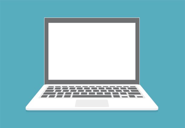空白屏幕笔记本电脑隔离在蓝色背景。向量图片下载