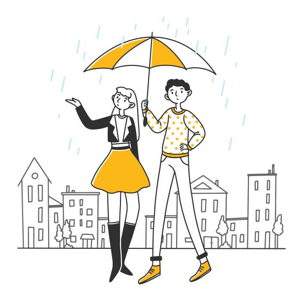 人们在雨天站在伞下素材图片