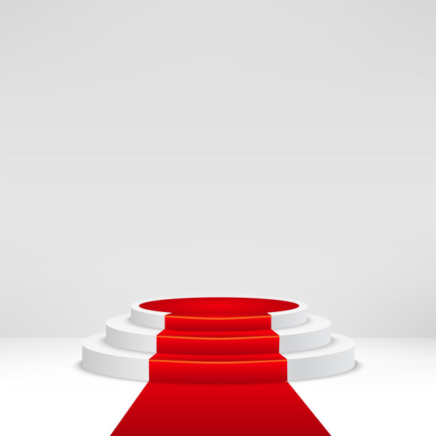 被五彩纸屑和红地毯照亮的讲台。矢量图图片下载