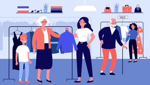 老年人在时装店挑选衣服图片下载