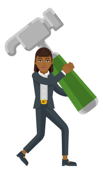 亚洲商业女性持有锤子吉祥物概念图片下载