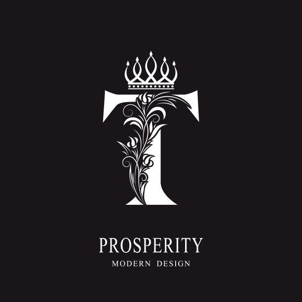 大写字母t，优雅皇家风格。书法美丽的标志。复古花卉绘制徽章的书籍设计，品牌名称，名片，餐厅，精品，酒店。矢量图图片下载