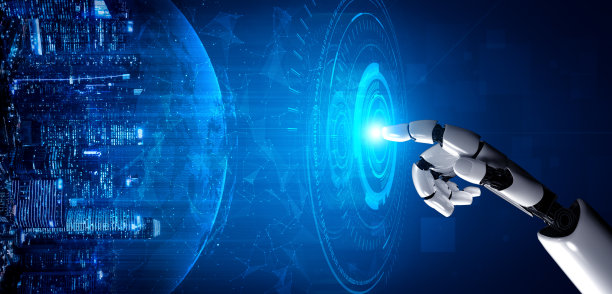 未来的人工智能机器人和半机械人。图片下载