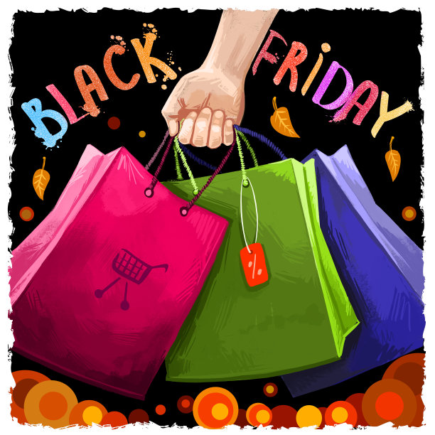 黑色星期五促销数字艺术插图。11月25日一年一度的购物传统。著名的节日购物日商业横幅。广告海报为网页，印刷，设计。手绘图形剪贴画图片下载