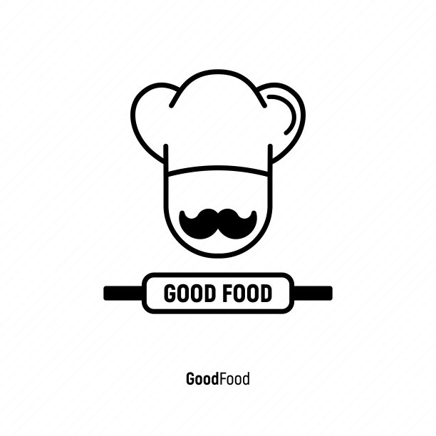 标志的咖啡馆或餐厅与厨师在帽子与小胡子。细线矢量插图。图片下载