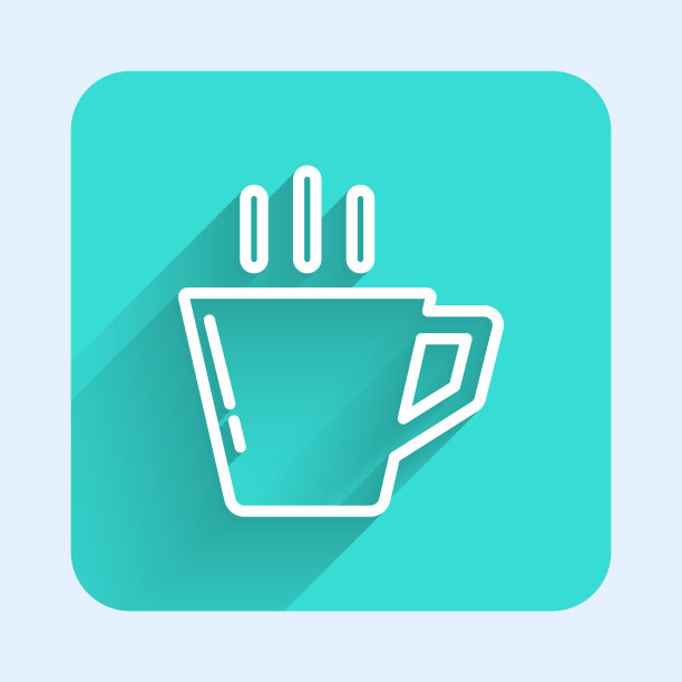 白线咖啡杯图标孤立与长阴影。茶杯。热喝咖啡。绿色广场按钮。矢量图图片下载