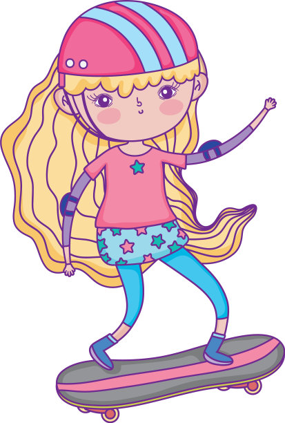 戴着头盔玩滑板的小女孩图片下载