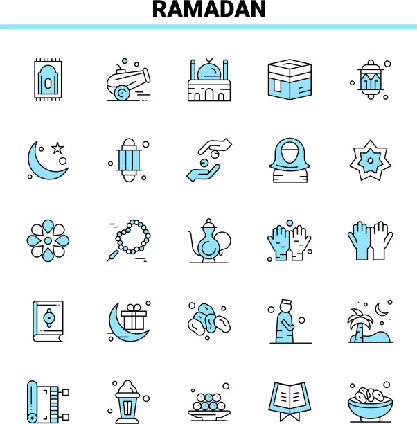 25斋月黑色和蓝色图标设置创意图标图片下载