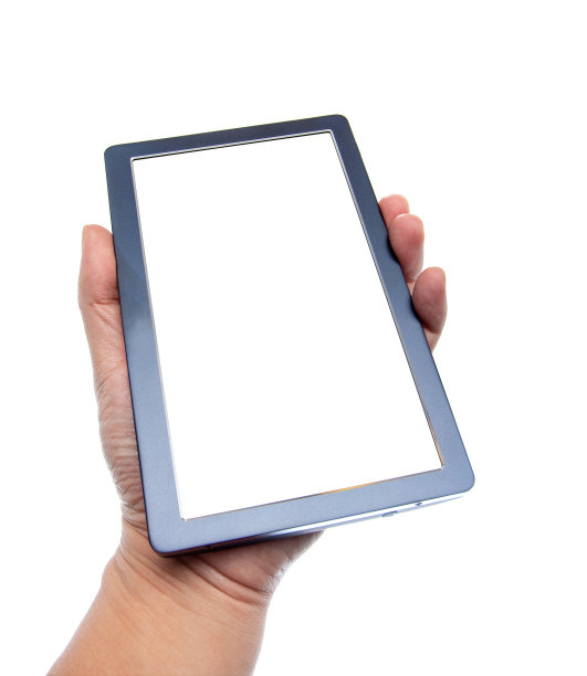 手持空白数字平板(剪辑路径)，隔离在白色背景上图片下载