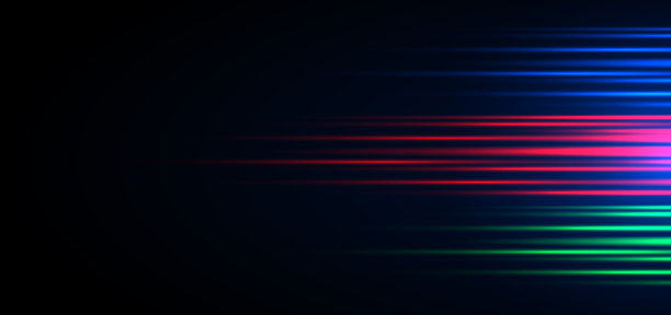 抽象速度蓝色，绿色，红色光水平运动模式运动模糊在黑色背景图片下载