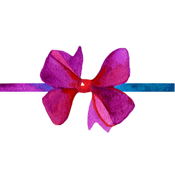 水彩淡紫色弓。彩色明亮的蝴蝶结与丝带孤立在白色的背景。图片下载