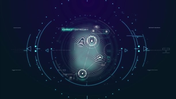 指纹背景，安全互联网概念。4k循环背景的互联网安全和技术。身份验证，屏幕指纹扫描，安全检查，护照控制。图片下载