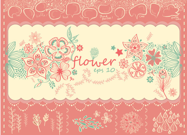 可爱的涂鸦手画美丽的花花卉设计背景图片下载