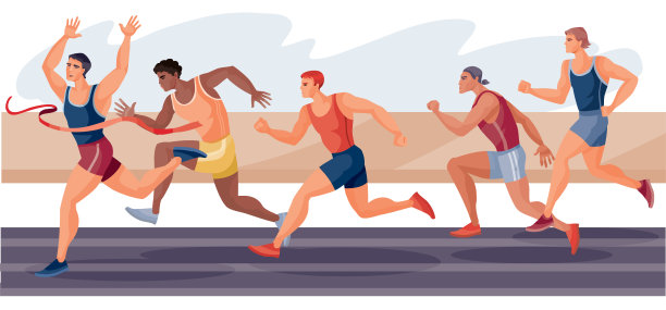 跑步的敏捷性，男人跑得快，其中一个跑得快，冲过终点线，快乐，成功，失望，绝望，图片下载