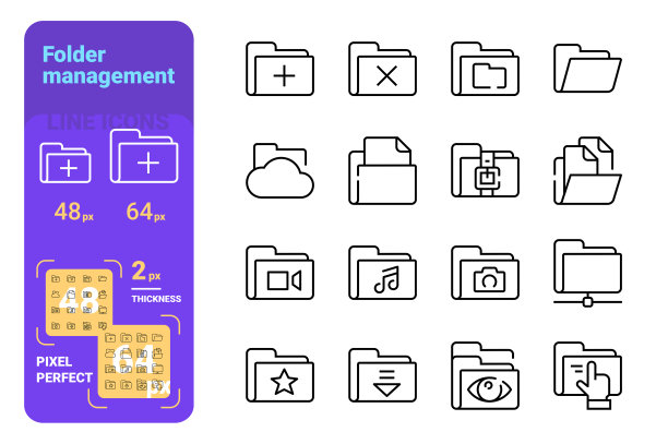 设置文件夹管理简单线条图标的文档工具。图片下载