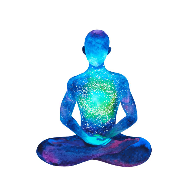 人体冥想心灵心理健康瑜伽脉轮精神治愈水彩画插画设计图片下载